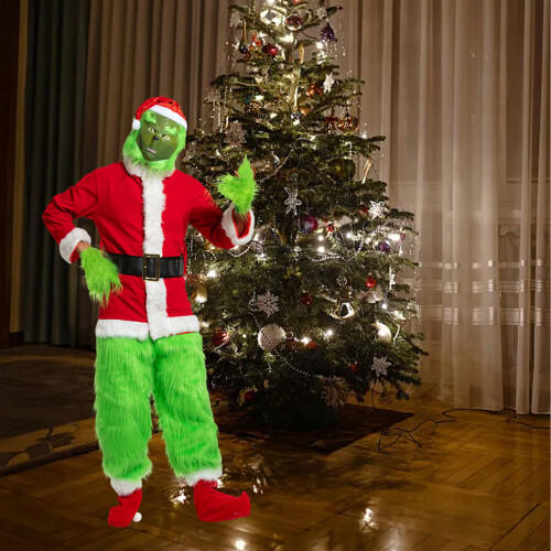 Grinch Costume with Green Fur Mask 1