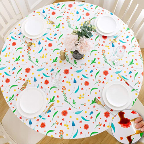 Fitted Tablecloth PVC Waterproof Oil-Proof Flannel Back