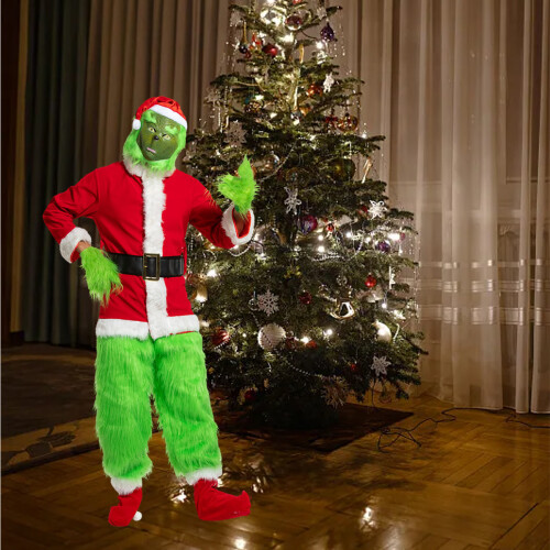 Grinch Costume with Green Fur Mask 2