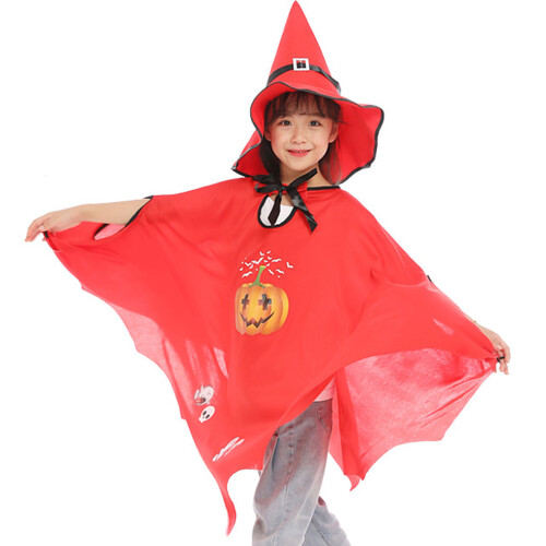Kids Halloween Cloak with Pumpkin Ghost Design and Hat