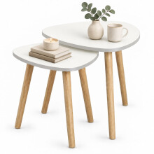 (White) Nest of 2 Teardrop Side Tables Wooden Legs