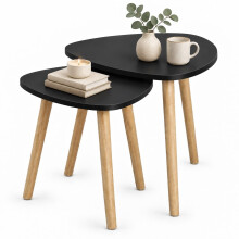 (Black) Nest of 2 Teardrop Side Tables Wooden Legs