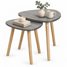 (Grey) Nest of 2 Teardrop Side Tables Wooden Legs