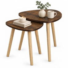 (Rustic Brown) Nest of 2 Teardrop Side Tables Wooden Legs