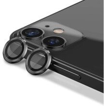 TECHTA Lot de 3 Protections Caméra pour iPhone 12, 12 Mini et 11 - Verre Trempé 9H et Aluminium - Noir