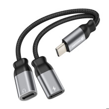 Adaptateur Audio et Charge USB-C - Swissten - 2-en-1 - Câble Tressé - Anti-noeuds - 12 cm