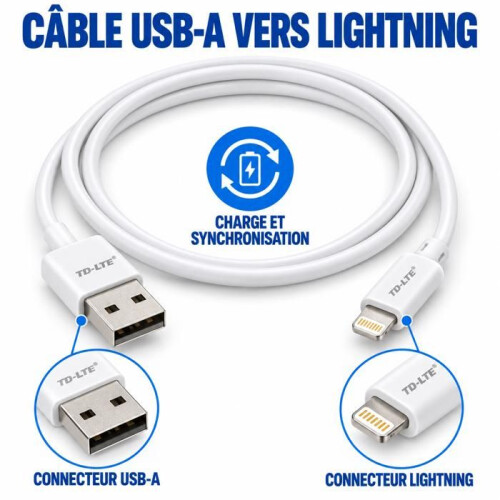 Chargeur secteur - JNR - TECHTA - Double USB-A - 5V 2,1A - Câble Lightning inclus 2