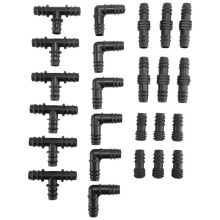 Irrigation Fittings Kit for Drip Tubing -36 Tees, 36 Couplings, 36 Ends, 36 Elbows - 16mm