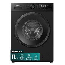 Hisense 11kg Washing Machine, Black, 1400rpm Spin Speed, Auto Wash, Steam Hygiene, Quick Wash, Inverter Motor, 15 Programmes, A Rated Energy Efficienc