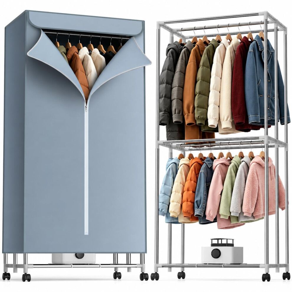 Heated Clothes Airer 16kg Double Layer Drying Rack 1800W with Cover Blue - Image 3