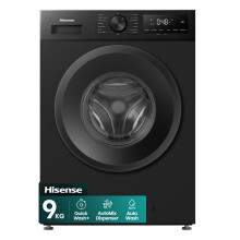 Hisense 9kg Washing Machine, Black, 1400rpm Spin Speed, Auto Wash, Steam Hygiene, Quick Wash, Inverter Motor, 15 Programmes, A Rated Energy Efficiency