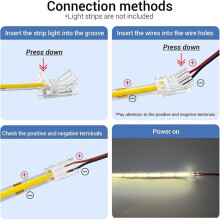 COB LED-Kontakter för 8 mm 2-Poliga COB LED-Remsor, 20-Pack, med LED-Förlängningskabel för 5V, 12V, 24V LED-Remsor