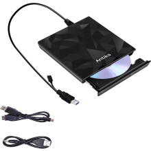 Antika External CD DVD Drive TypeC USB 3.0 Extended Cable Power Line Portable DVD Player CD/DVD +/-RW Burner Reader for Laptop Desktop PC Apple Mac Ma