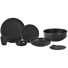 7PC BRUNNER MELAMINE PLATE SET FOR TWO BLACK STACKABLE DISHWASHER SAFE