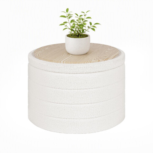 Bonlife Extra Large Round Ottoman with Storage, Folding Boucle Stool, 56cm