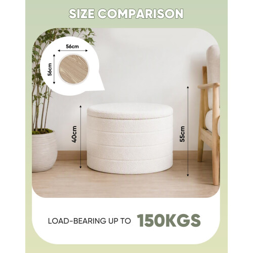 Bonlife Extra Large Round Ottoman with Storage, Folding Boucle Stool, 56cm 2