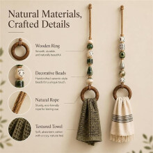 Decorative Beaded Towel Hanger with Wooden Wooden Bead Hanging Rack for Bathroom and Kitchen Decor 2 Pack