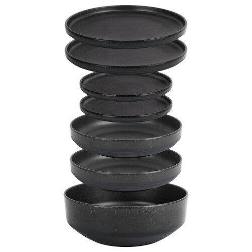 7PC BRUNNER MELAMINE PLATE SET FOR TWO BLACK STACKABLE DISHWASHER SAFE 1