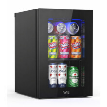WIE 18L Countertop Drinks Fridge with Glass Door, 24 Cans or 6 Bottle Beer & Wine Cooler, Mini Fridge 4-16C Touch Control, Beverage Cooler 43dB with
