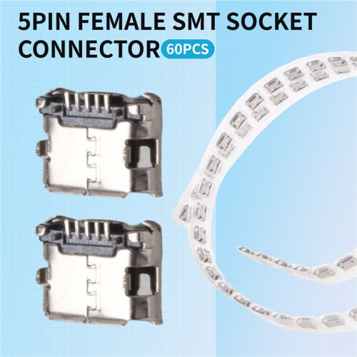 60Pcs Micro-USB Type B Female 5 Pin SMT Placement SMD DIP Socket Connector 1
