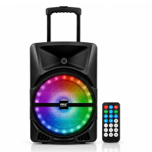 Pyle Portable Bluetooth PA Speaker System with Karaoke Function, LED Lights, USB/SD/FM, Rechargeable Battery for Parties and Events 800W