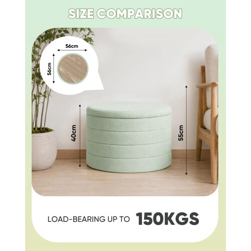 Bonlife Extra Large Round Ottoman with Storage, Folding Boucle Stool, 56cm 2