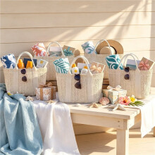 Beach Straw Tote Bag for Bridesmaid Party, Burlap Woven Clutch with Handle, Bachelorette Party Gift