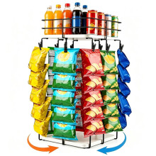 Expositor de 5 Niveles para Patatas Fritas con Base Giratoria de 360 y Cesta Superior de Almacenamiento - Incluye 40 Pinzas y Bandeja para Aperitivos