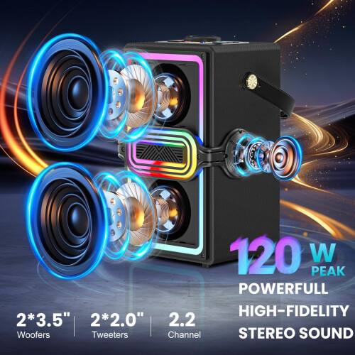 Bluetooth Speaker, 120W Peak Power Portable Speakers Wireless (Black) 2