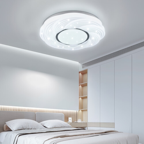 (48W, 1PC) Cool White LED Ceiling Light, Milky White Structure Design, Simple Master Bedroom Ceiling Light, Circular Starry Sky Pattern 1