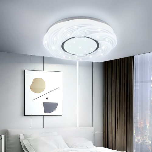 (48W, 5PCS) Cool White LED Ceiling Light, Milky White Structure Design, Simple Master Bedroom Ceiling Light, Circular Starry Sky Pattern 2