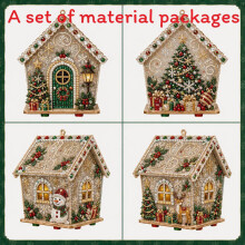 (Snow Tree)House Shape Diy Pearl Art Festive Christmas Decor Kit Vintage Holiday Craft