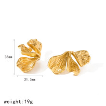 (Gold B) Steel Stainless Ginkgo Earrings Women Gold Effect Trendsetting Pattern Floral