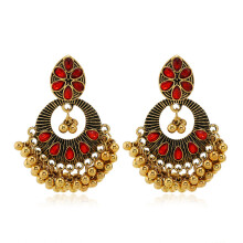 (Red) Artistic Ethnic Jewelry With Alloy Flower Motif And Sparkling Women For Stones