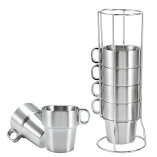 Edelstahl Kaffeetassen Set 6 Tassen mit Ständer