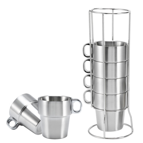 Edelstahl Kaffeetassen Set 6 Tassen mit Ständer