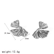 (Silver) Steel Stainless Ginkgo Earrings Women Gold Effect Trendsetting Pattern Floral