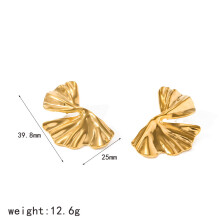 (Gold A) Steel Stainless Ginkgo Earrings Women Gold Effect Trendsetting Pattern Floral