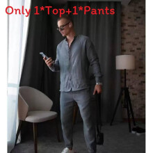 (Gray,S)Ensemble chemise et pantalon homme manches longues avec matière coton pour tenue décontractée