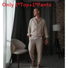 (Khaki,XL)Ensemble chemise et pantalon homme manches longues avec matière coton pour tenue décontractée