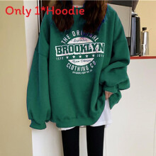 (Deep Green, L) Hoodie Loose Women With Letter Print Fleece Material For Casual Style Fall Winter