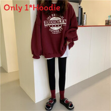 (Burgundy, 2XL) Hoodie Loose Women With Letter Print Fleece Material For Casual Style Fall Winter