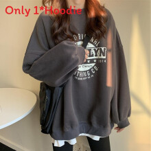 (Dark Gray, 2XL) Hoodie Loose Women With Letter Print Fleece Material For Casual Style Fall Winter