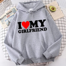 (Gray Girl, XXL) My Boy Love Friend Girl Friend Letter Hoodie For Romantic Look Winter Casual