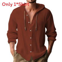 (Brick,S)Chemise à capuche homme tendance avec lin coton respirant pour printemps et tenue été