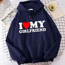 (Navy Girl, M) My Love Boy Friend Girl Friend Letter Hoodie For Romantic Casual Winter Look