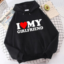 (Black Girl, L) My Love Boy Friend Girl Friend Letter Hoodie For Romantic Casual Winter Look