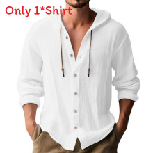 (White,5XL)Camisa con capucha de moda para hombre con algodón transpirable de lino para ropa de primavera y verano