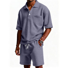 (Purple, L) Summer Casual Mens Polo Tshirt And Short Pants Set With Waffle Youth For Fabric