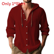 (Red,S)Camisa con capucha de moda para hombre con algodón transpirable de lino para ropa de primavera y verano